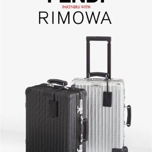 Fendi x Rimowa Cabin Size Black aluminum trolley case with leather details